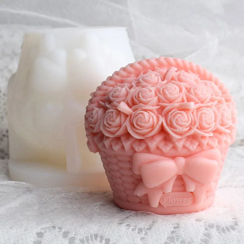 

3D Rose Basket Scented Candle Mold 3D Daisy Flower Silicone Mold DIY 520 Valentine's Day Gifts Rose Resin Gypsum Molds