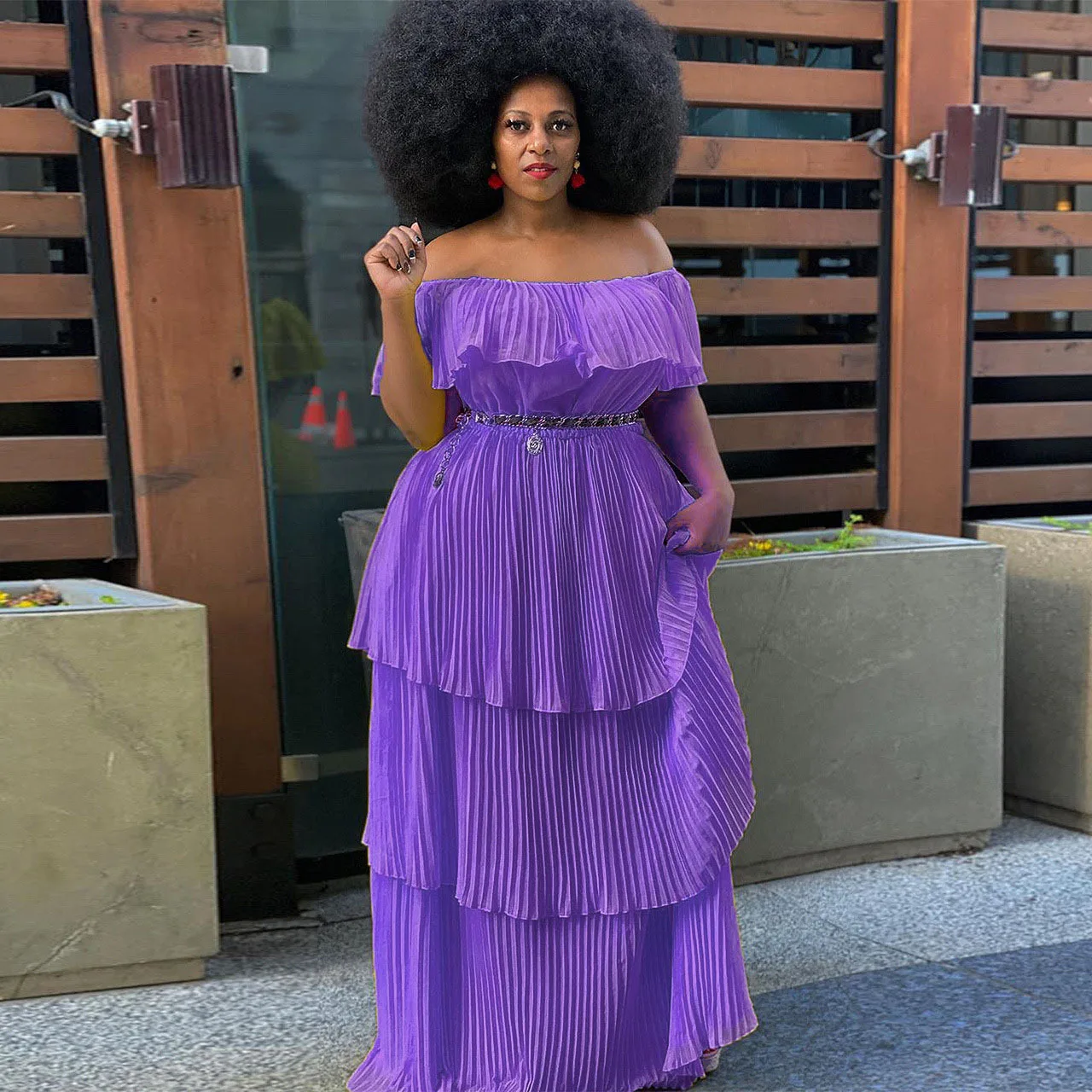 Plus Size Party Dress Women Solid Off Shoulder Pleated  Fashion Chiffon Elegant Maxi Dresses 2025 Wholesale Dropshipping