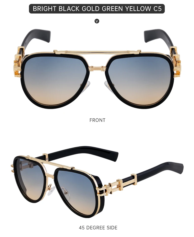 Vintage Punk Ovale Sonnenbrille für Damen und Herren 2026 Luxusmarken-Design Trendige Steampunk Doppelbalken-Sonnenbrille für Männer Retro-Brillen – Detail 15