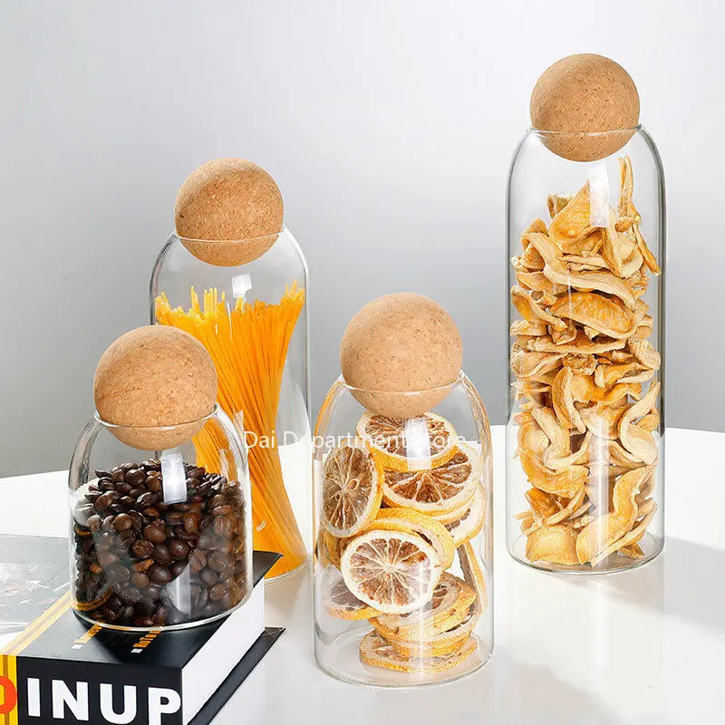 Clear Practical Wood Cork Glass Storage Bottle Bean Coffe Cork Stopper Glass Jar Can Household Storage Organizer