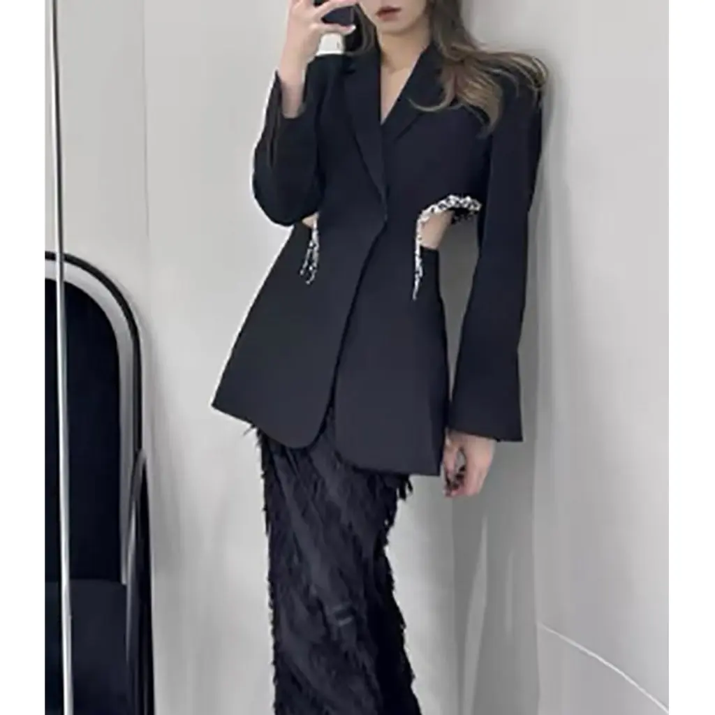 

Diamond-Encrusted Hollow Suit Jacket Niche Design Korean-Style Slimming Waist Small Suit for Autumn