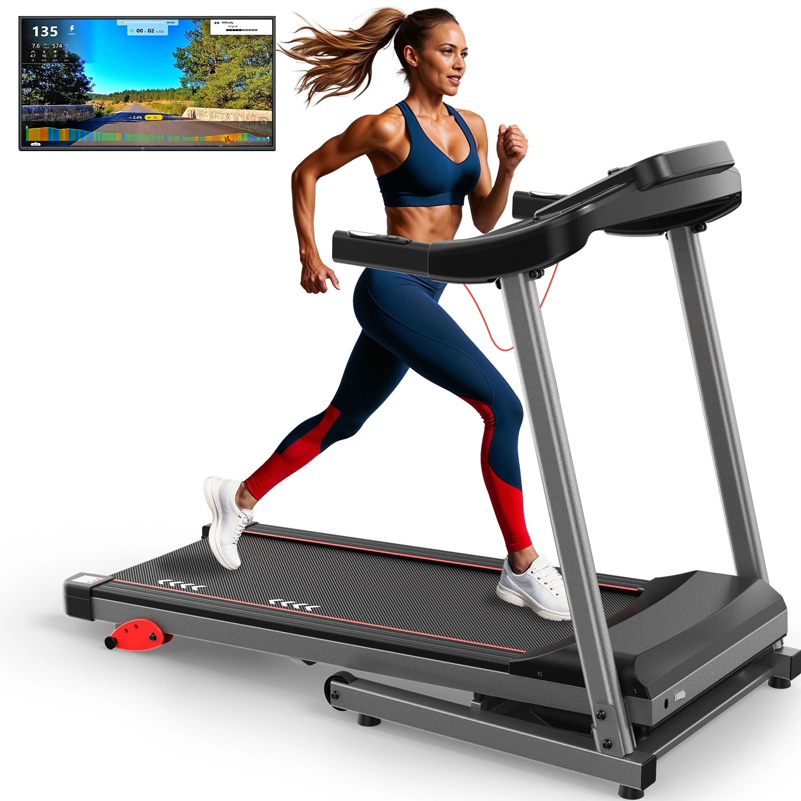Tapis de course pliable silencieux pour la maison, 2,5 CV, 1-12 km/h, inclinaison manuelle à 3 niveaux, 120 kg, compatible application, machine de course silencieuse, prise UE