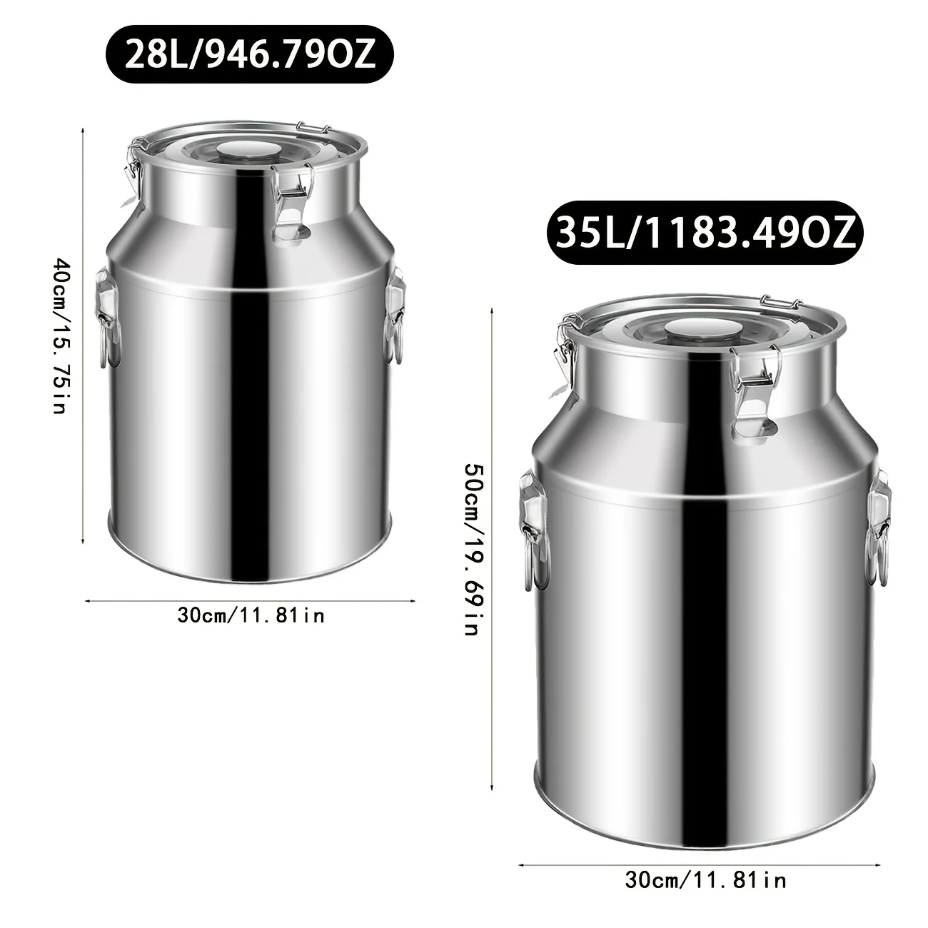 28/35L Stainless Steel Large Capacity Sealed Bucket, Home Storage Container, Tea Jar, Anti-Insect Moisture Proof Barrel, Flour O