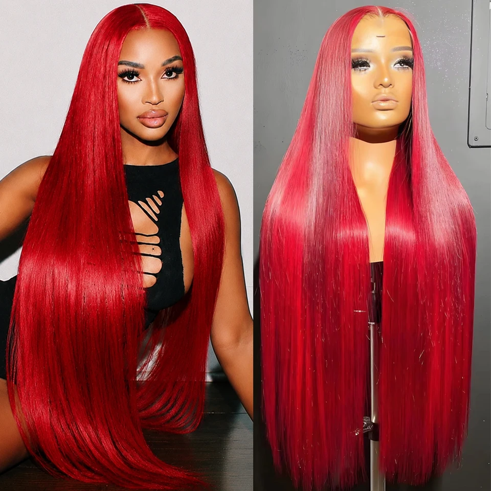 Premium 13x6 Hot Red Colored HD Lace Front Human hair Wigs Pre Plucked 220% Bone Straight Lace Frontal Human Hair Wig For Women
