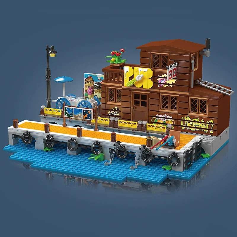 Mold King 10108 Dockside Taverm Street View Modular Building Blocks Seaside Pier บ้านไม้อิฐของเล่นเด็กคริสต์มาสของขวัญ