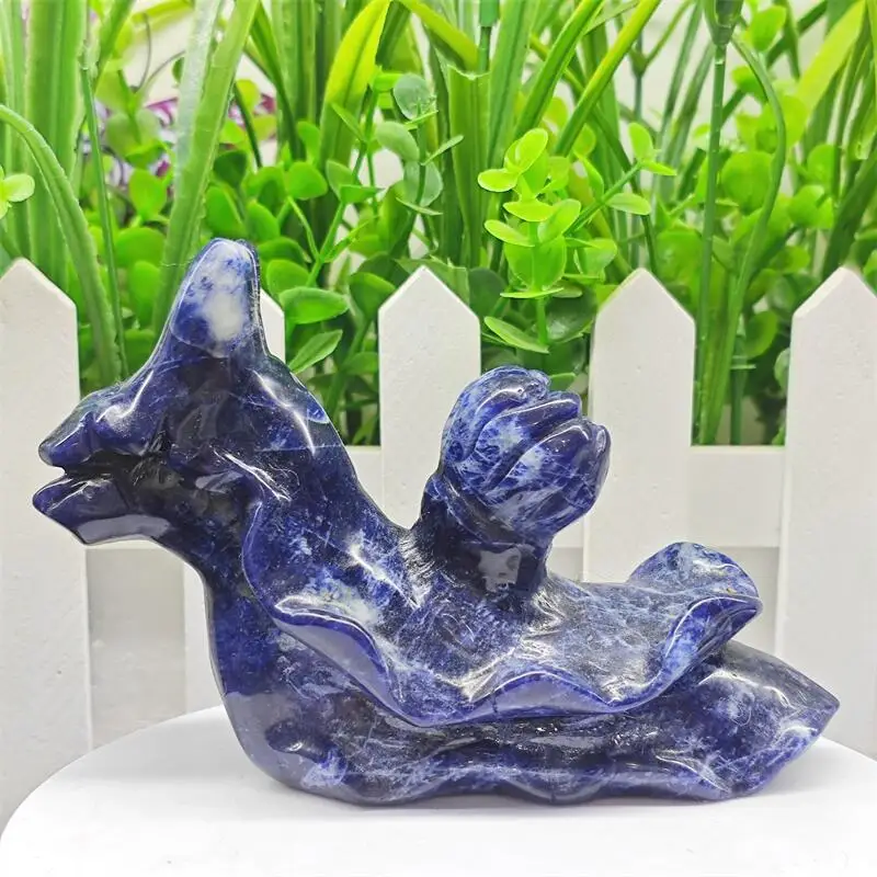 Natural Blue Sodalite Sea Rabbit Sea Snail Carving Healing Stone Energy Gemstone Cute Home Office Decoration Holiday Gift 1PCS