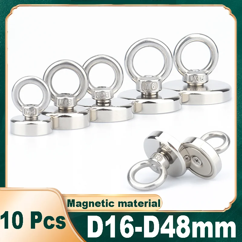 10 Pcs D16mm To 48mm Strong Magnet Hook Neodymium Magnet Powerful Salvage Fishing Magnet Hooks Heavy Duty Neodymium Magnets