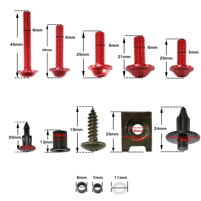 Universal Motorcycle Fairing Bolt Repairing Kits Set 194PCS Windscreen Fairing Screws Bodywork Screw Nuts Accessories
