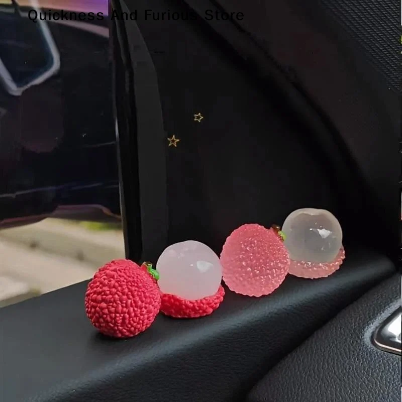 【MO】2/4/6Pcs Cute Fruits Decoration Car Ornament Screen Fake Lychee Shaped Auto Center Console Ornaments For Girls Gifts