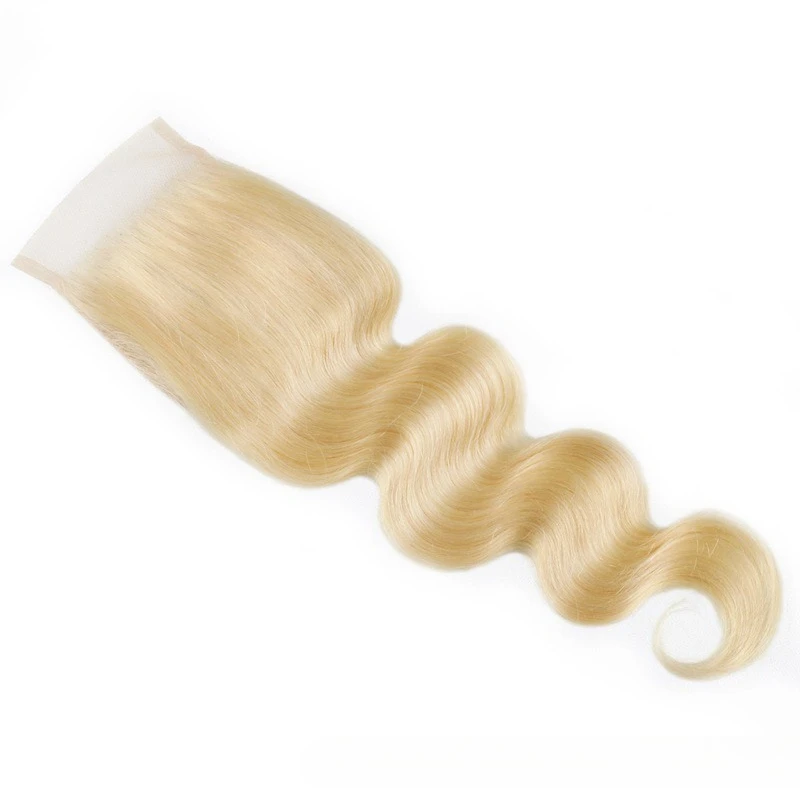 4x4 613 블론드 레이스 클로저 인모 브라질리언 버진 헤어 10-22인치 100% 미가공 투명 일상 착용용