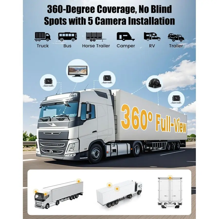 قناة كاميرا احتياطية نظام داش كام مع 10.36 IPS شاشة تعمل باللمس رصد الجانب الخلفي 5 1080P HD كاميرا لشاحنة RV Van Trai #5
