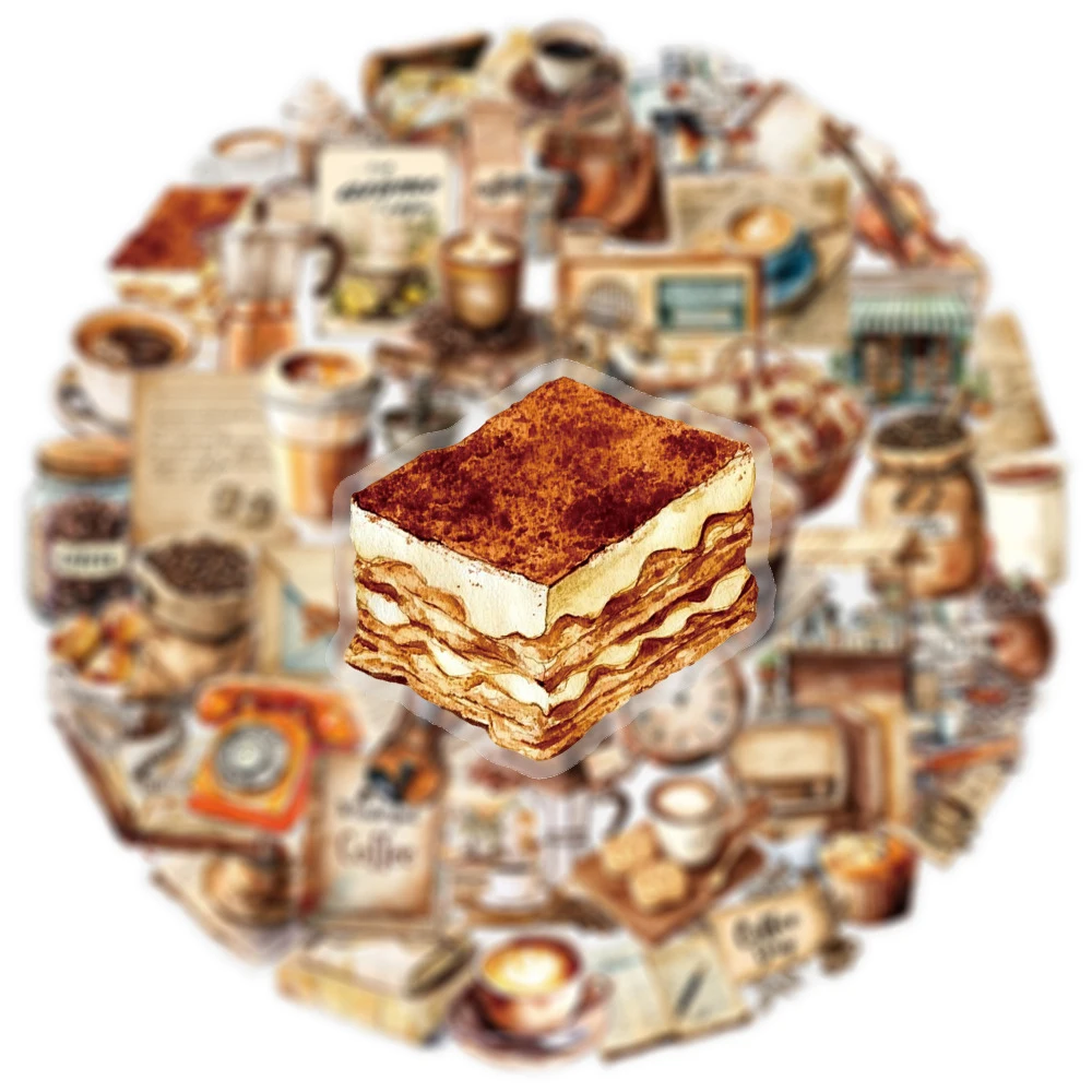 

10/30/50pcs Transparent Retro Cafe Coffee House Stickers Cartoon Graffiti Sticker DIY Laptop Scrapbooking Phone Decals Wholesale