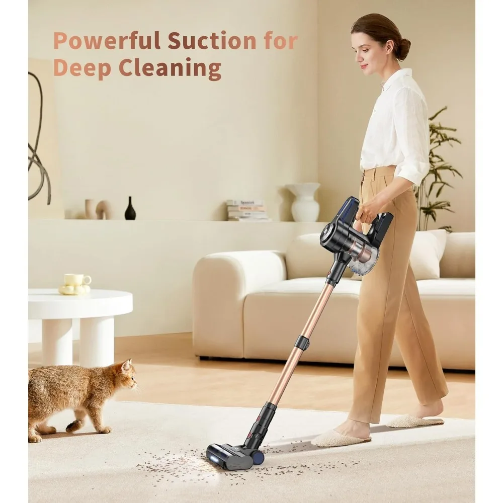 

Cordless Vacuum Cleaner 500W 40KPA Stick Rechargeable Wireless for Hardwood Floor Carpet Pet Hair Anti Tangle 1.5L Dust Cup