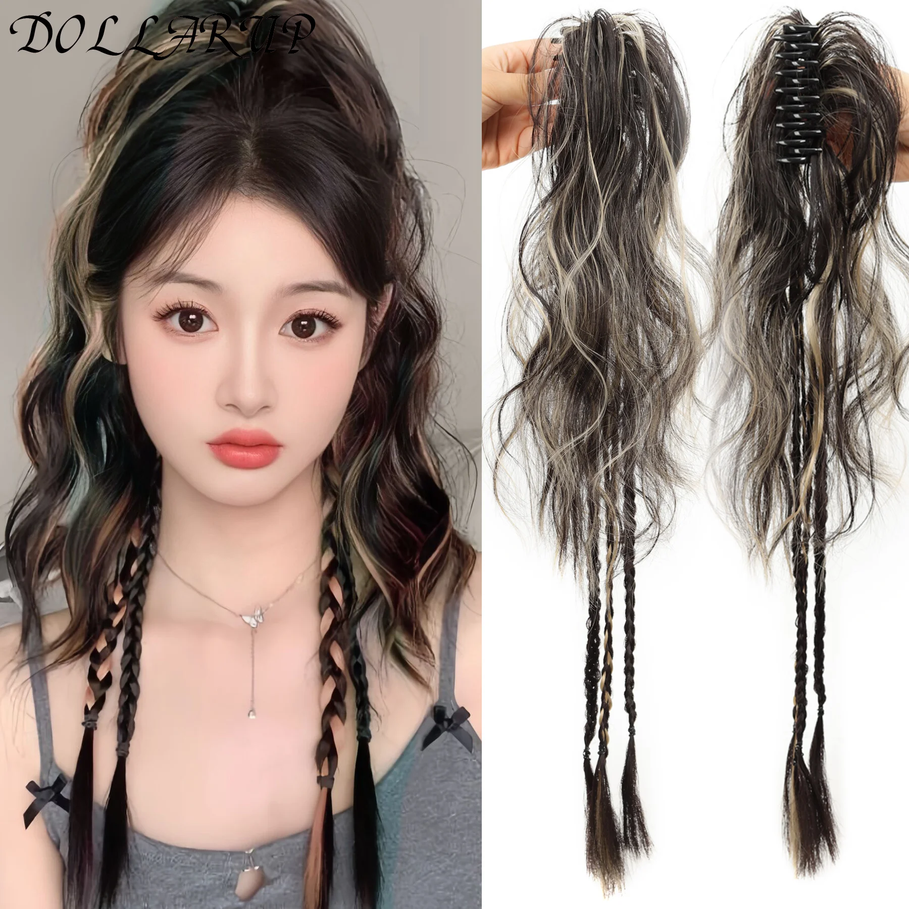 

DOLL linen gold Synthetic Claw Clip Ponytail Hair Extensions Short Curly Natural Tail False Hair For Women Horse Tail