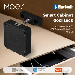 MOES Bluetooth Tuya Smart Wood Cabinet Lock App Remote Control Monitoring Keyless IC Card Unlock Door Locker Furniture Drawer