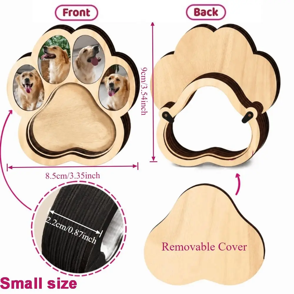 Wooden Pet Fur Keepsake Box Removable Back Cover With Picture Frame Pet Memorial Box Photo Display Paw Shaped