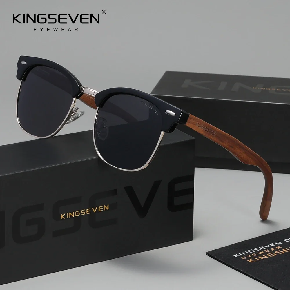 KINGSEVEN Fashion Black Walnut Wooden Sunglasses Women Men Polarized Vintage UV400 Travel Eyewear W5516