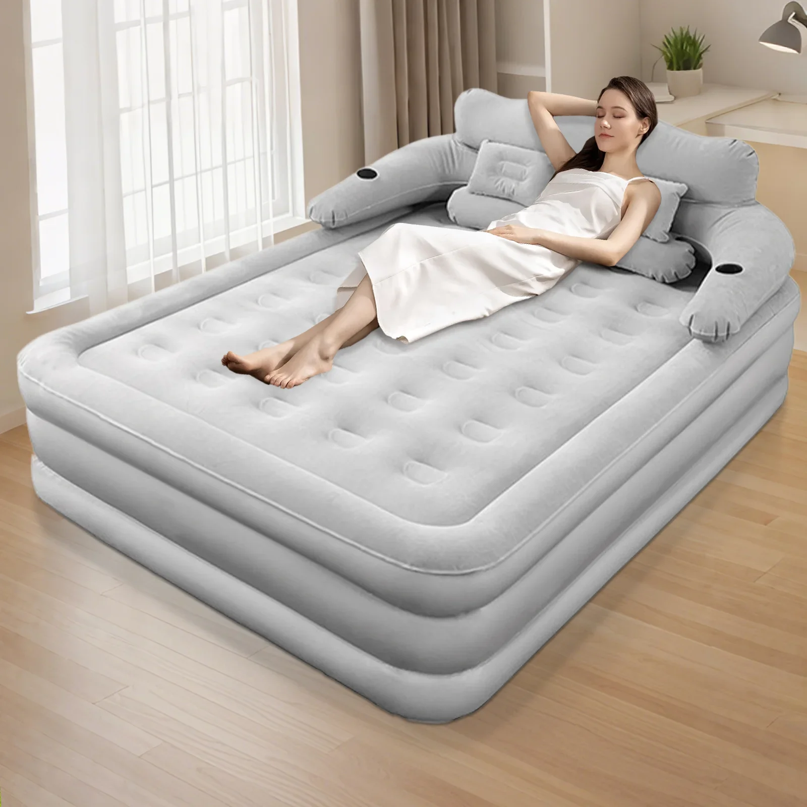 

2 Person Built-In Pump Camping Mattress PVC Automatic Inflatable Increased Height Thickened Indoor Outdoor Lazy Sleeping Mat