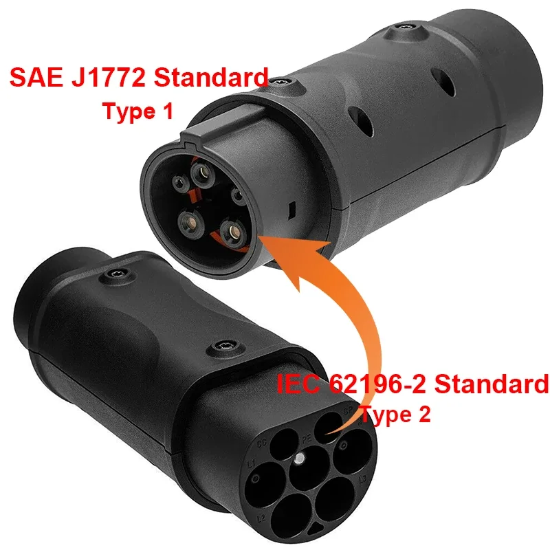 EVSE Adaptor 16A 32A Electric Vehicle Car EV Charger Connector SAE J1772 Socket Type 1 To Type 2 EV Adapter Socket