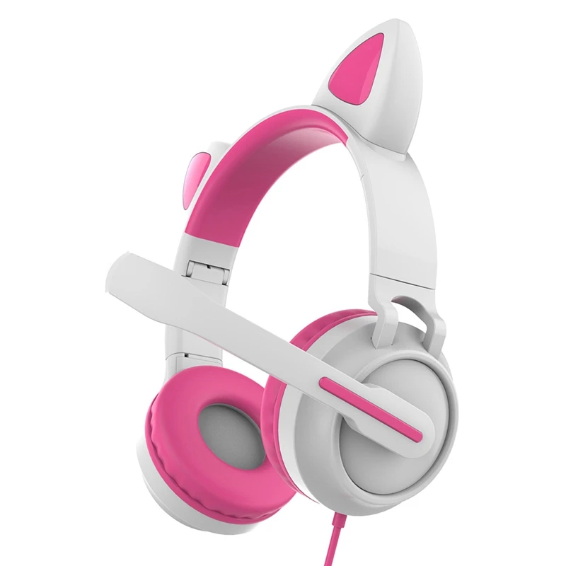 Retail Zw-058 Glow Cat Ear Wired Headphones Stereo Gaming Headset With Mic Lightweight Over Ear Headphones For Girl