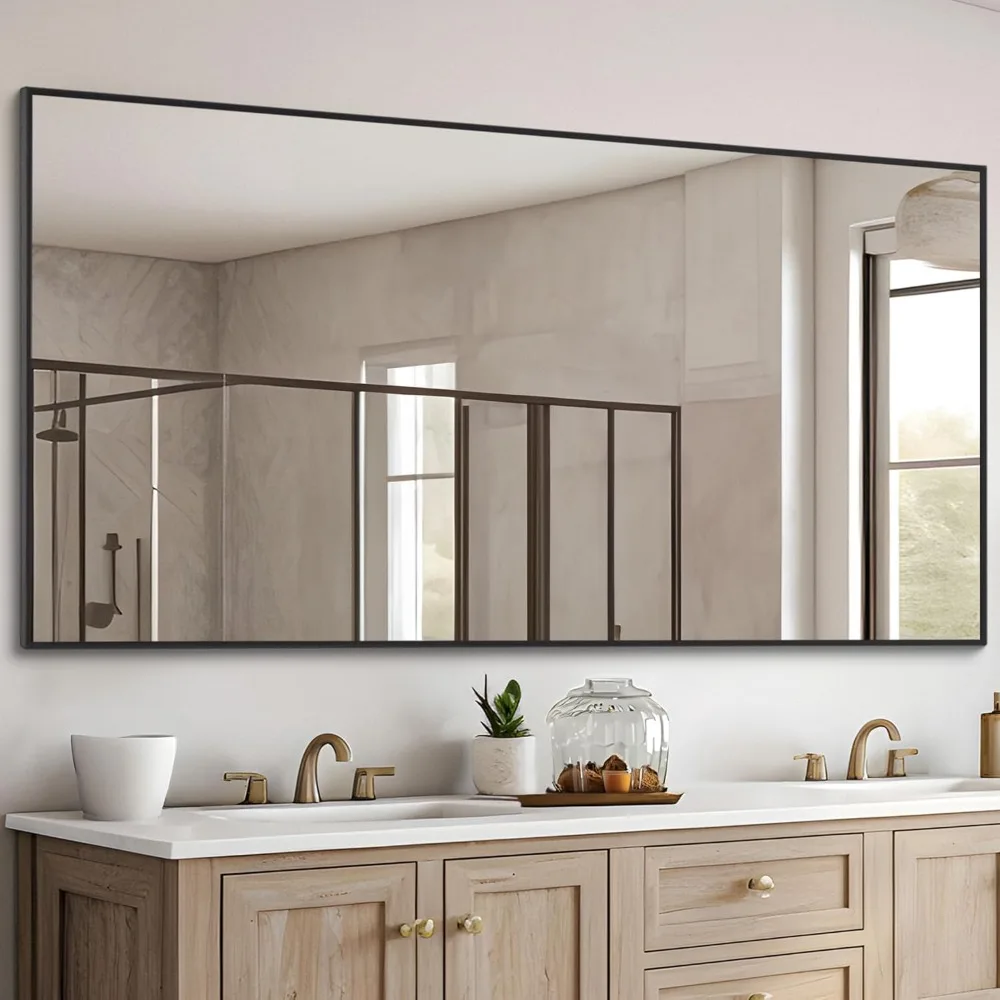 Black Bathroom Mirror for Wall,30x55 Inch Rectangle Mirrors with Metal Frame, Modern Vanity Wall Mirror Decor for Entryway Hangs