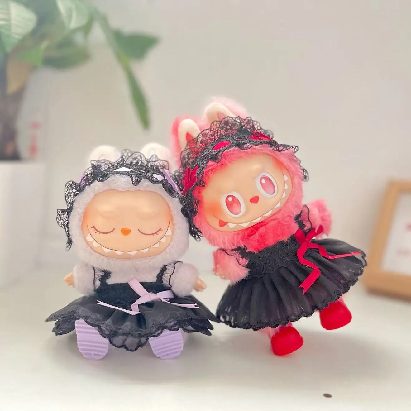 

Doll Outfit Only For 1st-3rd Gen 15/17cm LABUBU Hanging Decoration Sitting Party Wedding Outfit With Ribbon Black-White Floral