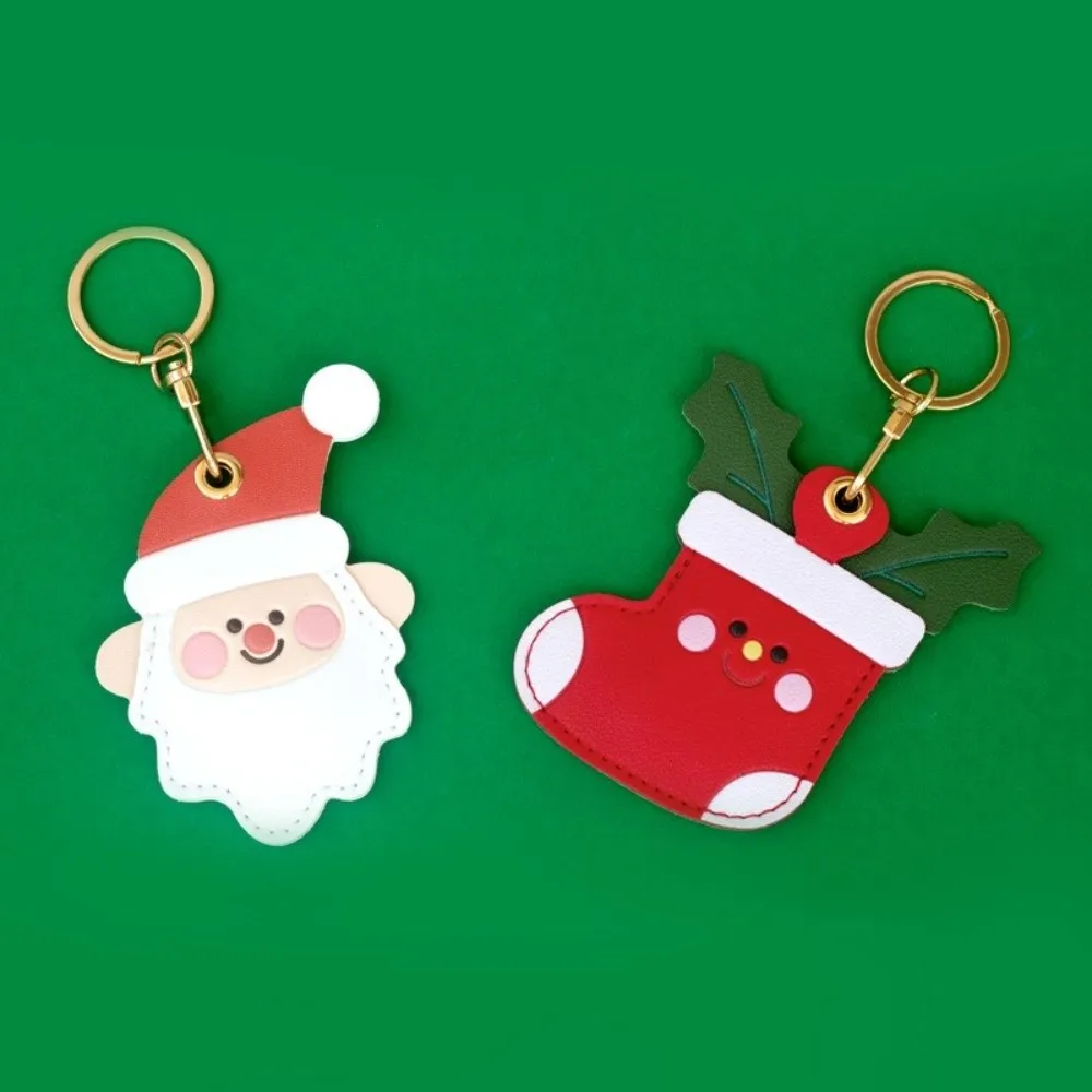 PU Leather Santa Claus Keychain Christmas Stocking Star Christmas Bag Pendant Keyring Cartoon Xmas Access Card Holder Unisex