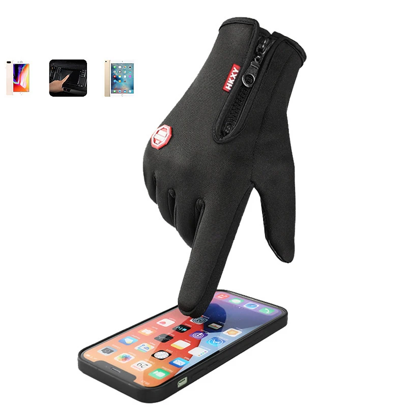 Autumn Winter Warm Gloves Cycling Hiking Men Women Touchscreen Gloves Anti Slip Zipper Water-Repellent Windproof Camping Driving