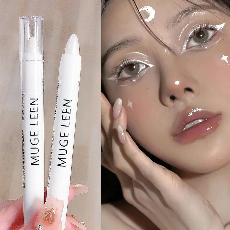 Brightening Flash Highlighter อายแชโดว์ Pearl Matte White Eyeliner ดินสอหัวกันน้ําโกหก Silkworm ปากกาเครื่องสําอางค์