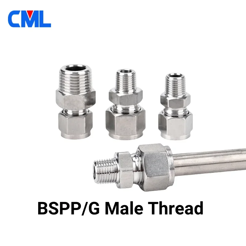 

304 Stainless Steel Double Ferrule Compression Connector 6 8 10 12mm Tube OD to 1/8" 1/4" 3/8" 1/2" BSPP G Male Thread Adapter