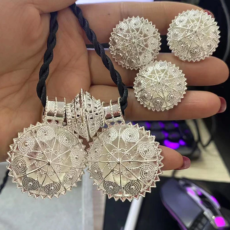 Ethiopian Ring Jewelry Sets For Women Gold Plated Earrings Dubai Arab Necklace African Bridal Bracelet Wedding Gift Jewellery