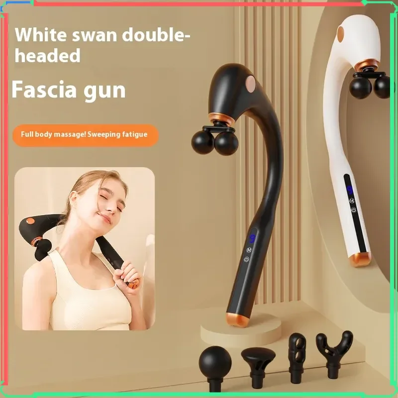 

USB Dual Head Extended Handle Fascia Gun Massager for Deeper Tissue Massage Portable Relaxation And Health Beauty Tool