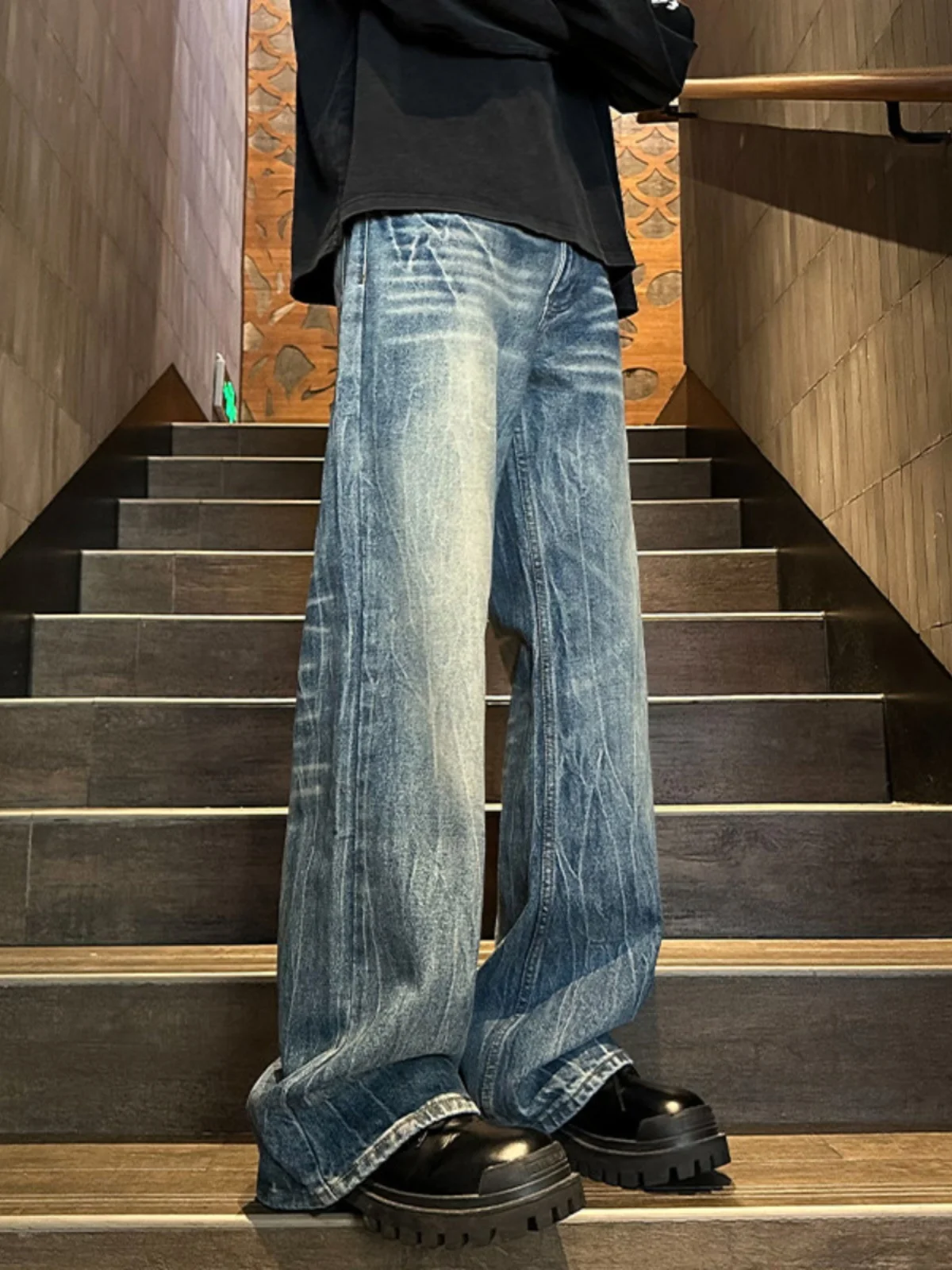 

Мужские джинсы свободного кроя American Lightning Pattern, весна-осень, прямые повседневные брюки, стильные уличные джинсы с низкой посадкой