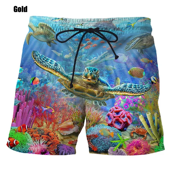 Pantalones cortos divertidos con estampado 3D de tortuga marina para hombre, Shorts de playa Hipster