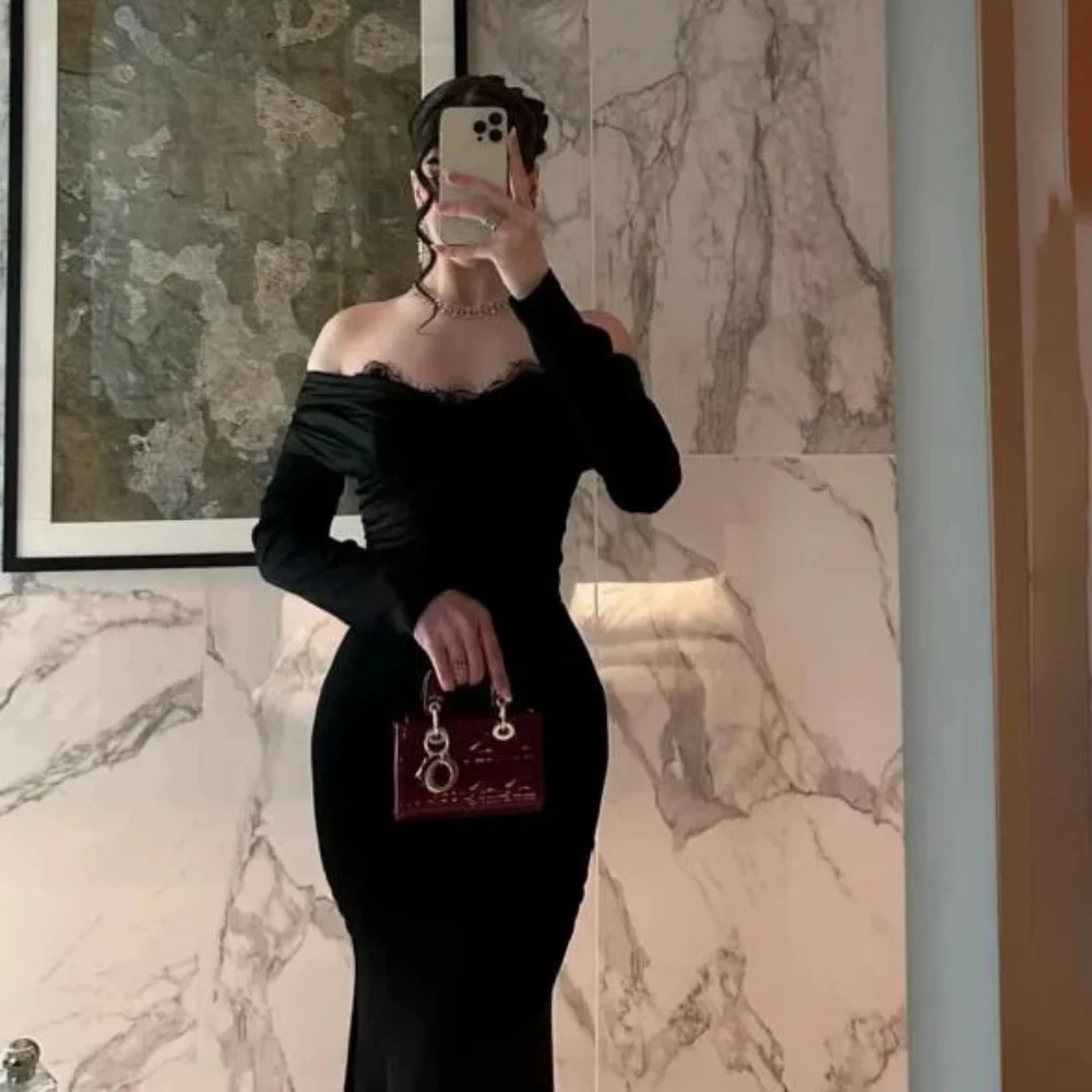 

Customized Exquisite Mermaid Ruffles Women Prom Dress V Neck Charming Half Sleeve Floor Length Party Dress Women Evening Gown