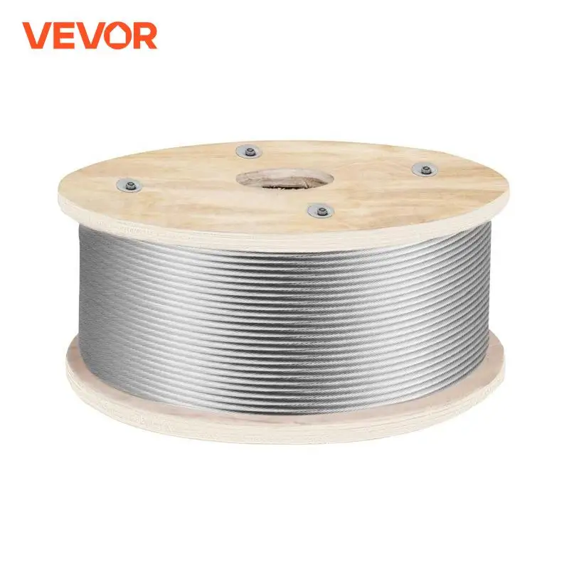 VEVOR 500Ft / 1000Ft T316 Stainless Steel Wire Rope Soft Fishing Lifting Cable 1*19 Clothesline 4mm 4.8mm Diameter 4200 LBS Safe