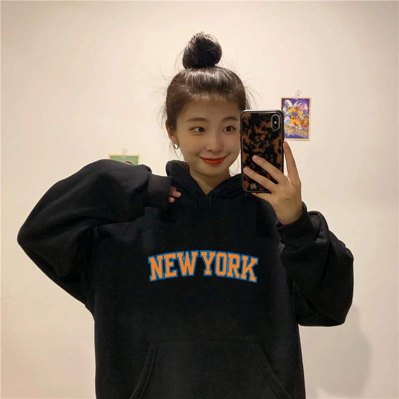

2023 New York Letter Sweatshirt Gothic Punk Vintage Fashion Loose Harajuku Fun Female Ulzzang Long Sleeve Hooded Sweatshirt
