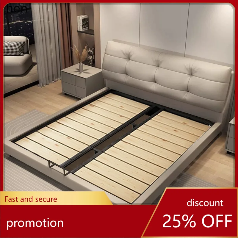 

ZML Minimalist Genuine Leather Bed Master Bedroom High-end Top Layer Cowhide Double Bed