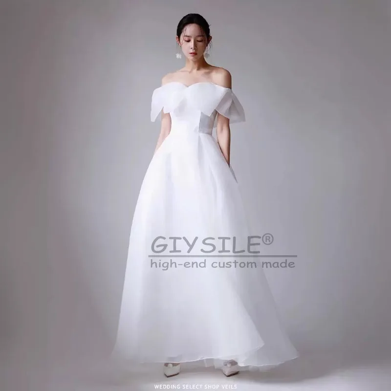 GIYSILE Vestido de casamento leve personalizado, novo, branco simples, 2025, novo laço, alto sentido, um ombro, alça super fada, vestido de festa nas costas