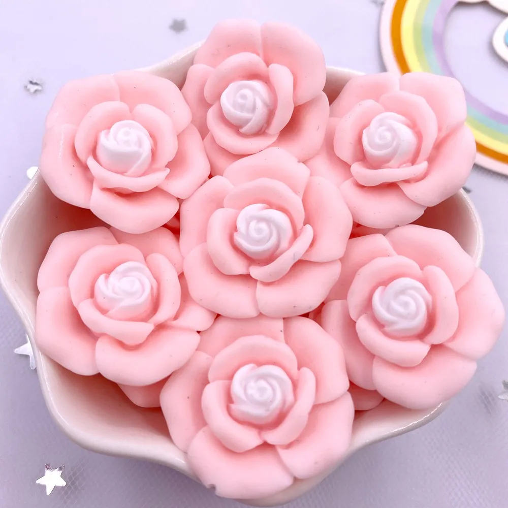 10Pcs 26mm Resin Colorful Double Layer Large Flower Flatback Flower Stone Buttons Scrapbook DIY Bow Ornament Appliques Craft L78