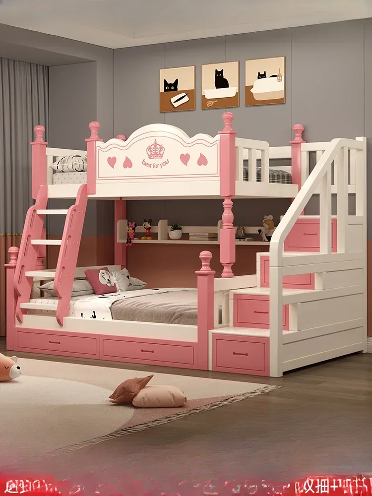 Child and mother bunk beds, full solid wood children's beds, upper and lower beds, upper and lower bunks, multi-functional woode