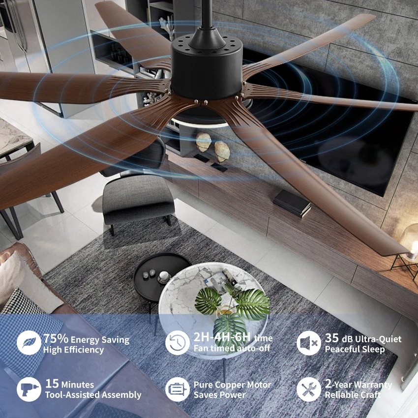 FUMANJIA New 54/66 Inch 6 ABS Blades Ceiling Fan with 18W LED Light – Modern Design, Inverter Silent, for Refreshing Home