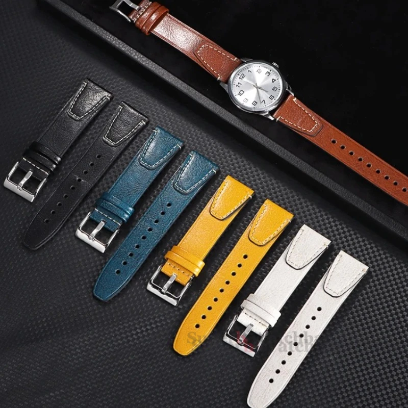 Correa de reloj Retro de cuero genuino para Seiko 5 para skx007, correas de reloj de 20mm y 22mm, pulsera para hombre y mujer para pulsera Rolex