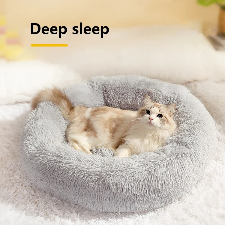 Faux  Pillow Pet Donut Cuddler Round  Bed for Large Medium Small Dogs and Cats Dog Bed Cat Calming Bed