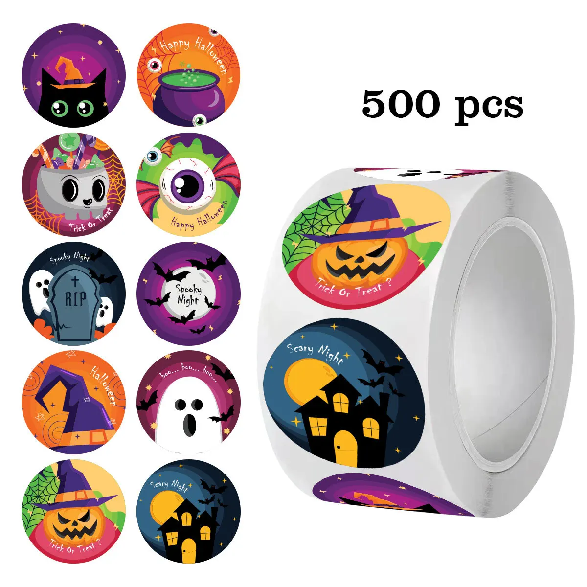 

500pcs/Roll Halloween cartoon Holiday Party Sealing Stickers DIY PVC Laptop Decals Decoration Reward Gift Toy