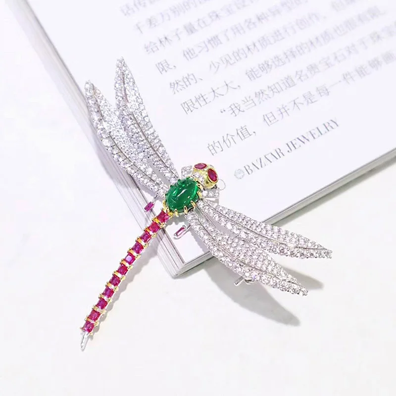 

ZOCA Customized 925 Sterling Silver Zircon Dragonfly Brooch Emerald Green Boutique Jewelry Pin Gift Jewelry Party