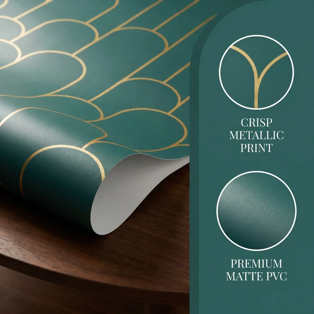 Luxury Emerald Green Metallic Gold Geometric Arch Wallpaper Removable Vinyl Wall Sticker for Modern Interior Renovation