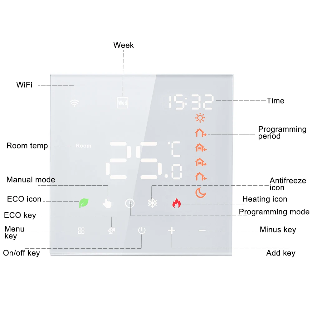 Smart Tuya WiFi Thermostat Voice Control 16A Digital Programmable LCD Display Touchscreen Underfloor Heating Temperature Control