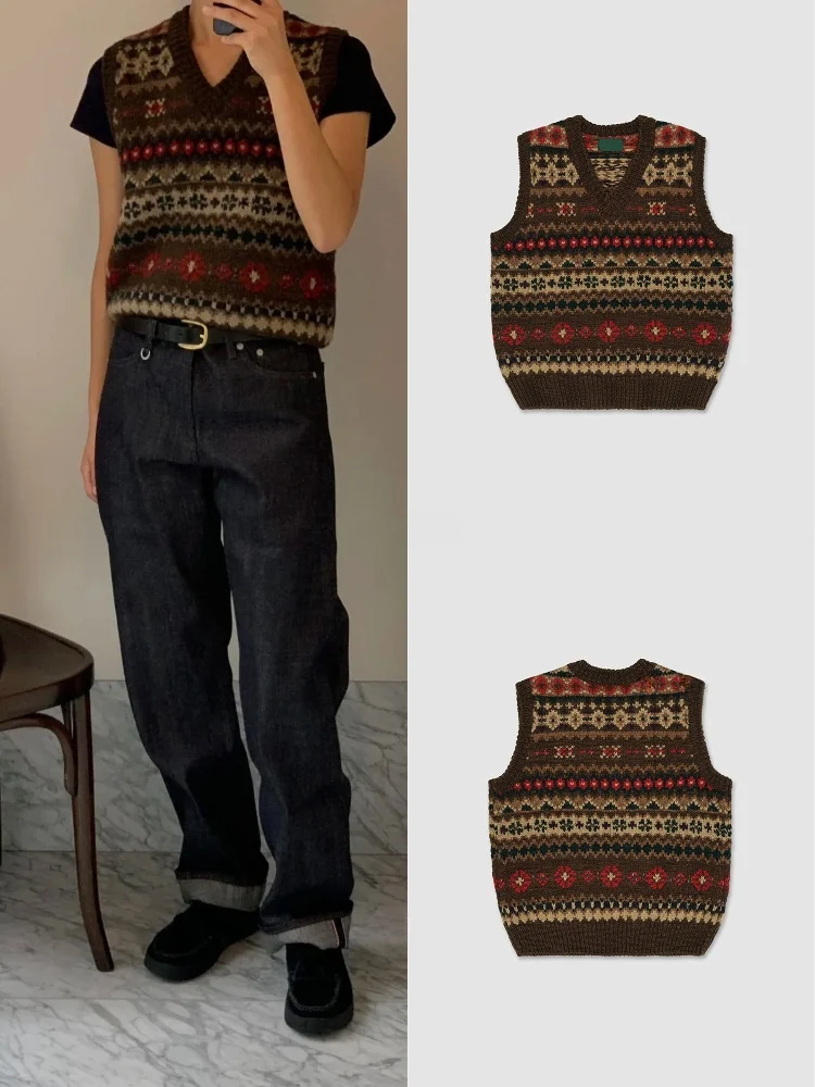 

Sle V-Ne Loose Knitted Vest Women's Svel Top Retro Floral Patterned Commute Faion Autumn Season Color