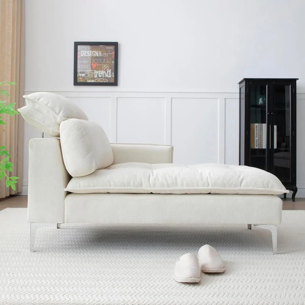 

Chaise Lounge Indoor, Modern Upholstered Sleeper Lounge Sofa Recliner Chair with Left Armrest & Lumbar Pillow